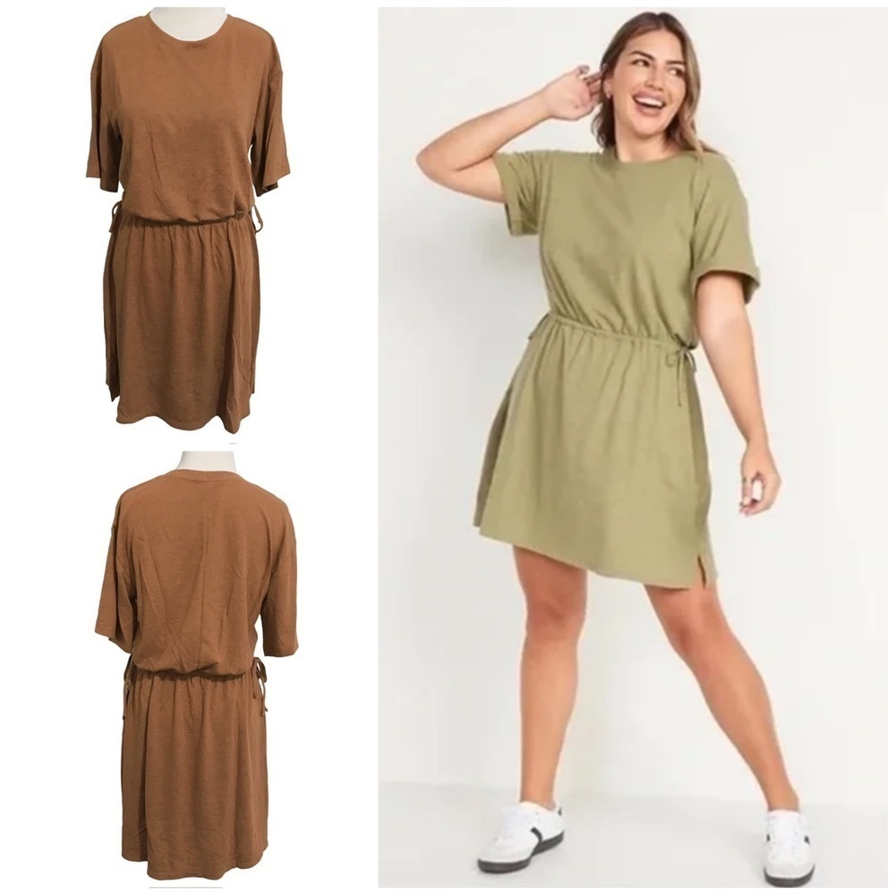 OLD NAVY WAIST DEFINED SHORT SLEEVE LINEN BLEND DRESS Size Medium NEW